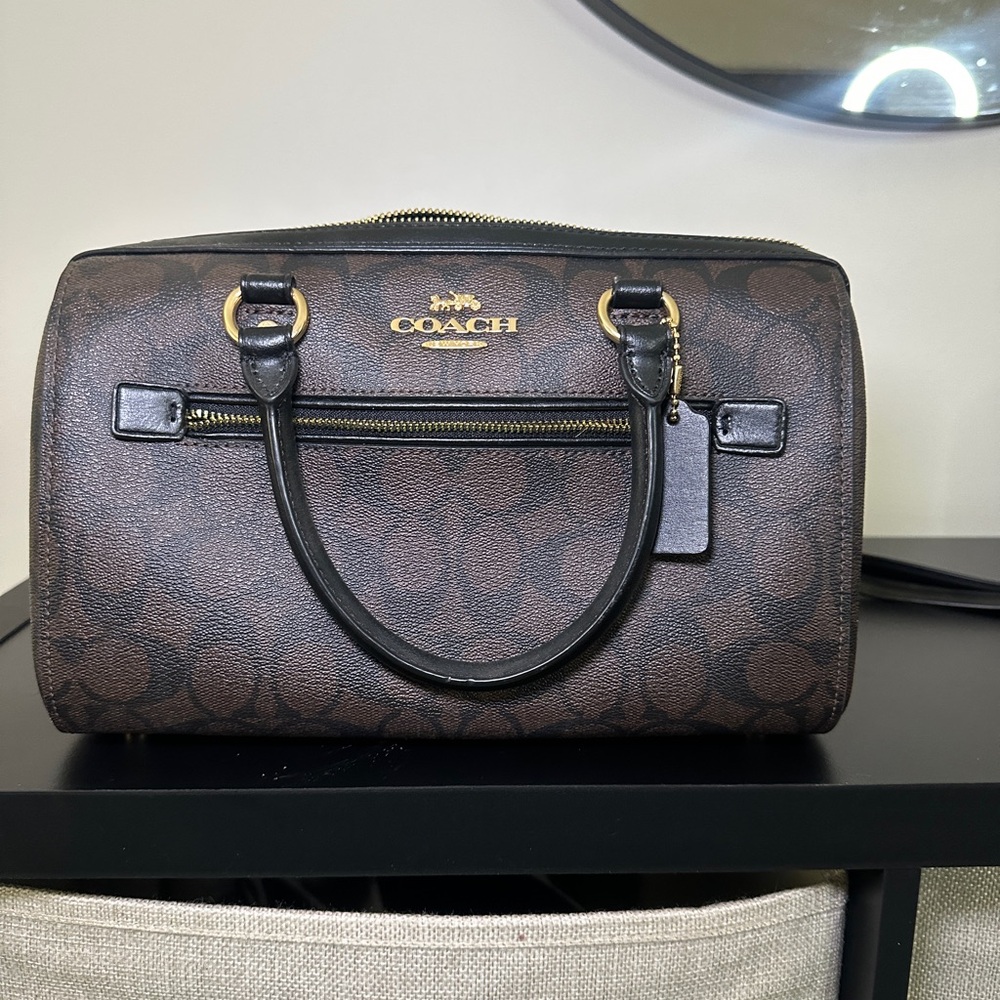 Coach Rowan Sig. Canv Brown Black Monogram Handbag